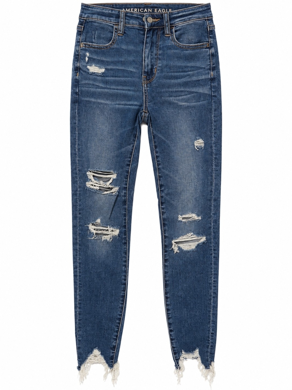 American Eagle Outfitters Women's Distressed High-Rise Skinny Jeans - Dark Blue